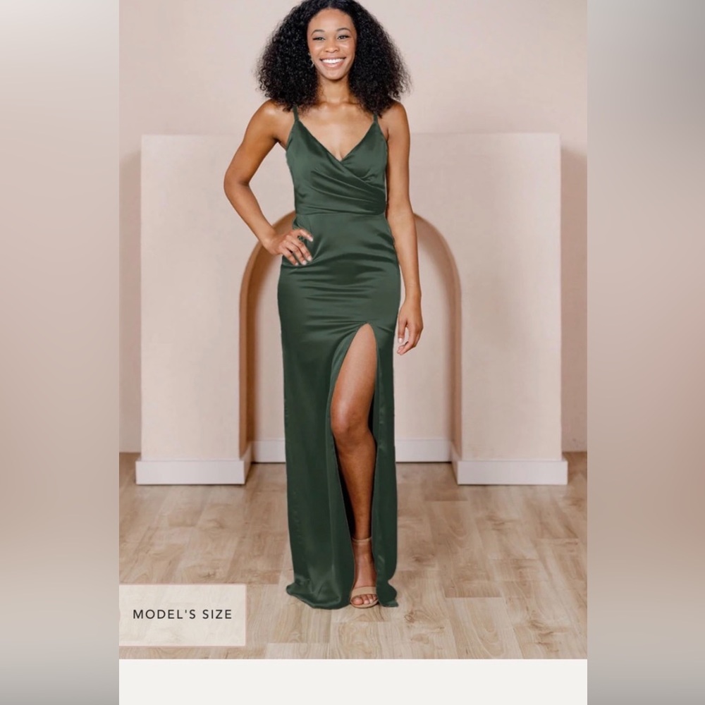 Revelry Rava Satin Dress, color: deep olive, size: 6